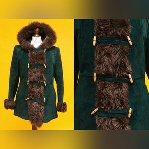 1960’s Vintage Polish Emerald Green Penny Lane Jacket Genuine Suede Leather